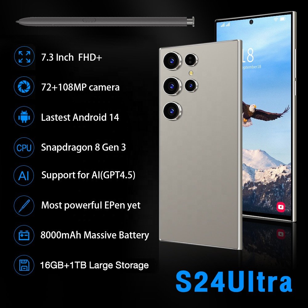 2024 Original S24 Ultra Android 14 5G unlocked cell phone 7.3 inch 16GB+1TB Dual Sim 4G5G High quality smart Mobile phones